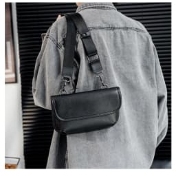 LEBSGE New Men Small Crossbody Square Bag Pu Leather Black Color Street Style Small Shoulder Bag Mobile Phone Bag Diagonal Bag