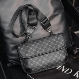LEBSGE New Men Small Crossbody Square Bag Pu Leather Black Color Street Style Small Shoulder Bag Mobile Phone Bag Diagonal Bag