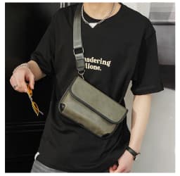 LEBSGE New Men Small Crossbody Square Bag Pu Leather Black Color Street Style Small Shoulder Bag Mobile Phone Bag Diagonal Bag