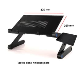 Adjustable Laptop Desk Stand Cooler fan Portable Ergonomic Lapdesk For Bed Sofa PC Notebook Table Desk With Mouse Pad Aluminum