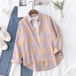 2023 New Fashion Loose Womens Plaid Shirt Fresh College Style Design Blouses And Tops Long Sleeve Casual Female Checked Clothes