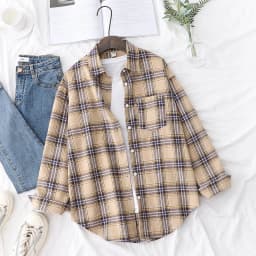 2023 New Fashion Loose Womens Plaid Shirt Fresh College Style Design Blouses And Tops Long Sleeve Casual Female Checked Clothes