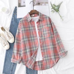 2023 New Fashion Loose Womens Plaid Shirt Fresh College Style Design Blouses And Tops Long Sleeve Casual Female Checked Clothes