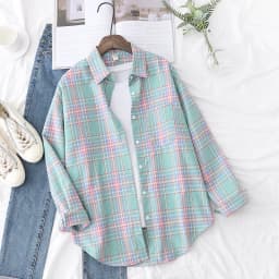2023 New Fashion Loose Womens Plaid Shirt Fresh College Style Design Blouses And Tops Long Sleeve Casual Female Checked Clothes