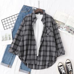 2023 New Fashion Loose Womens Plaid Shirt Fresh College Style Design Blouses And Tops Long Sleeve Casual Female Checked Clothes