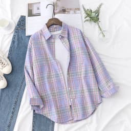 2023 New Fashion Loose Womens Plaid Shirt Fresh College Style Design Blouses And Tops Long Sleeve Casual Female Checked Clothes