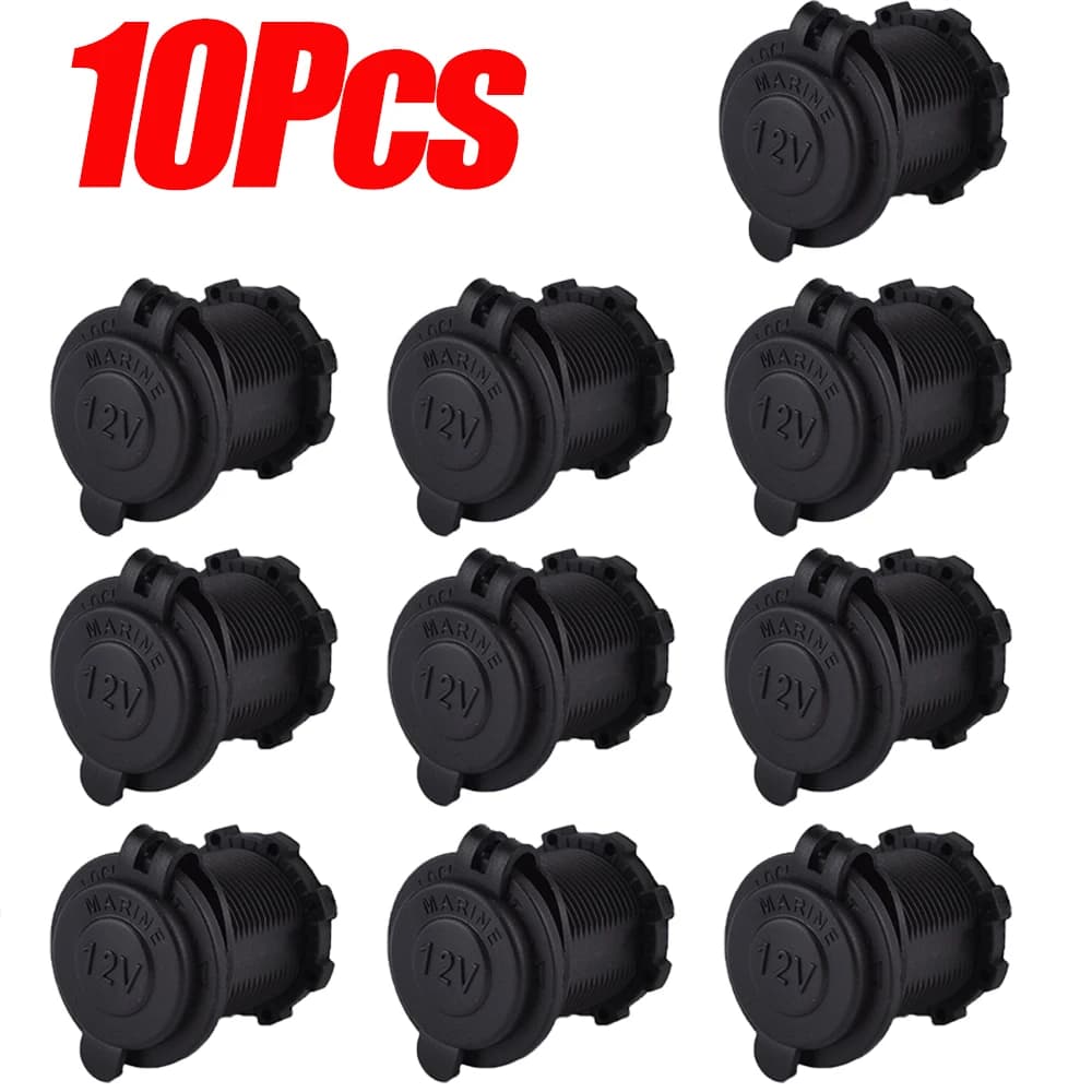 10 Pcs Cigarette Lighter Socket 12V Motorcycle Car Auto Boat Tractor Power Waterproof Outlet Socket Receptacle Plug Black