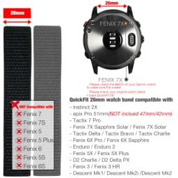 26mm 22mm Hook and Loop Quick Dry Watch Band for Garmin Fenix 7X / 6X / Fenix 5 /Fenix 6 / Instinct / EPIX 2/ Enduro Wrist Strap