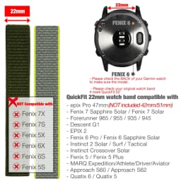 26mm 22mm Hook and Loop Quick Dry Watch Band for Garmin Fenix 7X / 6X / Fenix 5 /Fenix 6 / Instinct / EPIX 2/ Enduro Wrist Strap