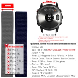 26mm 22mm Hook and Loop Quick Dry Watch Band for Garmin Fenix 7X / 6X / Fenix 5 /Fenix 6 / Instinct / EPIX 2/ Enduro Wrist Strap