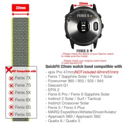 26mm 22mm Hook and Loop Quick Dry Watch Band for Garmin Fenix 7X / 6X / Fenix 5 /Fenix 6 / Instinct / EPIX 2/ Enduro Wrist Strap