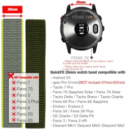 26mm 22mm Hook and Loop Quick Dry Watch Band for Garmin Fenix 7X / 6X / Fenix 5 /Fenix 6 / Instinct / EPIX 2/ Enduro Wrist Strap
