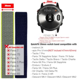 26mm 22mm Hook and Loop Quick Dry Watch Band for Garmin Fenix 7X / 6X / Fenix 5 /Fenix 6 / Instinct / EPIX 2/ Enduro Wrist Strap