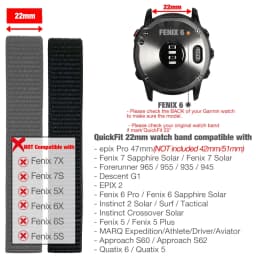 26mm 22mm Hook and Loop Quick Dry Watch Band for Garmin Fenix 7X / 6X / Fenix 5 /Fenix 6 / Instinct / EPIX 2/ Enduro Wrist Strap