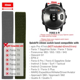 26mm 22mm Hook and Loop Quick Dry Watch Band for Garmin Fenix 7X / 6X / Fenix 5 /Fenix 6 / Instinct / EPIX 2/ Enduro Wrist Strap