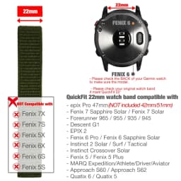 26mm 22mm Hook and Loop Quick Dry Watch Band for Garmin Fenix 7X / 6X / Fenix 5 /Fenix 6 / Instinct / EPIX 2/ Enduro Wrist Strap