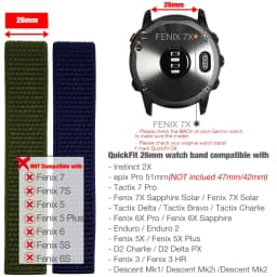 26mm 22mm Hook and Loop Quick Dry Watch Band for Garmin Fenix 7X / 6X / Fenix 5 /Fenix 6 / Instinct / EPIX 2/ Enduro Wrist Strap
