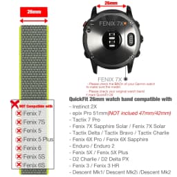 26mm 22mm Hook and Loop Quick Dry Watch Band for Garmin Fenix 7X / 6X / Fenix 5 /Fenix 6 / Instinct / EPIX 2/ Enduro Wrist Strap