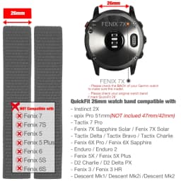 26mm 22mm Hook and Loop Quick Dry Watch Band for Garmin Fenix 7X / 6X / Fenix 5 /Fenix 6 / Instinct / EPIX 2/ Enduro Wrist Strap