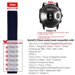 26mm 22mm Hook and Loop Quick Dry Watch Band for Garmin Fenix 7X / 6X / Fenix 5 /Fenix 6 / Instinct / EPIX 2/ Enduro Wrist Strap