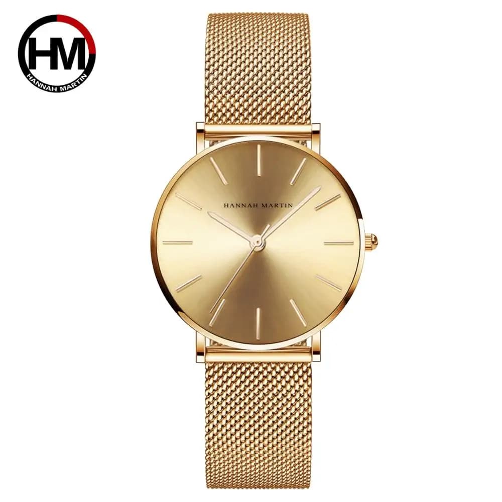 36mm Full Gold New Style Japan Quartz Movement Brand Stainless Steel Mesh Band Simple Design Women's Waterproof Lady Watches