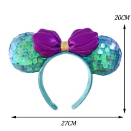 2024 Original Disney Mickey Ears Headband Shanghai Disneyland Minnie Leather Headband Hairband Sequin Bow Party Hair Accessories