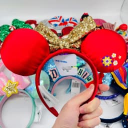 2024 Original Disney Mickey Ears Headband Shanghai Disneyland Minnie Leather Headband Hairband Sequin Bow Party Hair Accessories