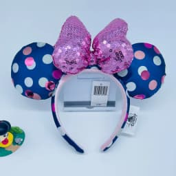 2024 Original Disney Mickey Ears Headband Shanghai Disneyland Minnie Leather Headband Hairband Sequin Bow Party Hair Accessories