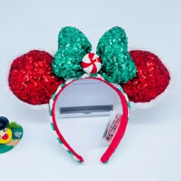 2024 Original Disney Mickey Ears Headband Shanghai Disneyland Minnie Leather Headband Hairband Sequin Bow Party Hair Accessories