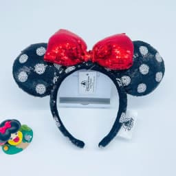 2024 Original Disney Mickey Ears Headband Shanghai Disneyland Minnie Leather Headband Hairband Sequin Bow Party Hair Accessories