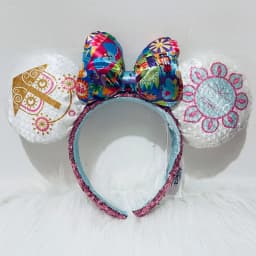 2024 Original Disney Mickey Ears Headband Shanghai Disneyland Minnie Leather Headband Hairband Sequin Bow Party Hair Accessories