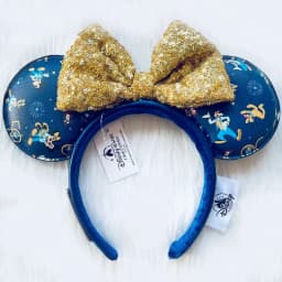 2024 Original Disney Mickey Ears Headband Shanghai Disneyland Minnie Leather Headband Hairband Sequin Bow Party Hair Accessories