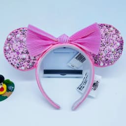 2024 Original Disney Mickey Ears Headband Shanghai Disneyland Minnie Leather Headband Hairband Sequin Bow Party Hair Accessories