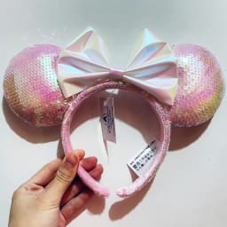 2024 Original Disney Mickey Ears Headband Shanghai Disneyland Minnie Leather Headband Hairband Sequin Bow Party Hair Accessories