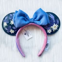 2024 Original Disney Mickey Ears Headband Shanghai Disneyland Minnie Leather Headband Hairband Sequin Bow Party Hair Accessories