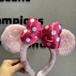 2024 Original Disney Mickey Ears Headband Shanghai Disneyland Minnie Leather Headband Hairband Sequin Bow Party Hair Accessories