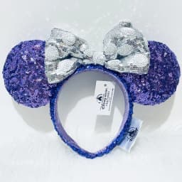 2024 Original Disney Mickey Ears Headband Shanghai Disneyland Minnie Leather Headband Hairband Sequin Bow Party Hair Accessories