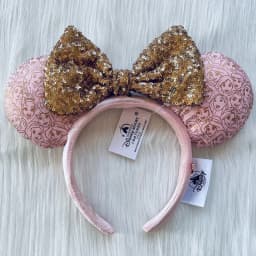 2024 Original Disney Mickey Ears Headband Shanghai Disneyland Minnie Leather Headband Hairband Sequin Bow Party Hair Accessories
