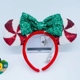 2024 Original Disney Mickey Ears Headband Shanghai Disneyland Minnie Leather Headband Hairband Sequin Bow Party Hair Accessories