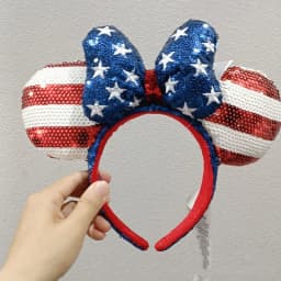 2024 Original Disney Mickey Ears Headband Shanghai Disneyland Minnie Leather Headband Hairband Sequin Bow Party Hair Accessories