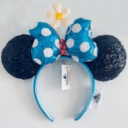 2024 Original Disney Mickey Ears Headband Shanghai Disneyland Minnie Leather Headband Hairband Sequin Bow Party Hair Accessories
