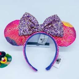 2024 Original Disney Mickey Ears Headband Shanghai Disneyland Minnie Leather Headband Hairband Sequin Bow Party Hair Accessories