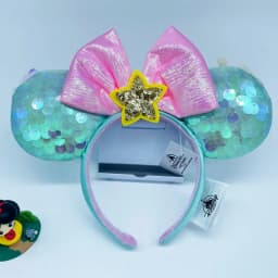 2024 Original Disney Mickey Ears Headband Shanghai Disneyland Minnie Leather Headband Hairband Sequin Bow Party Hair Accessories