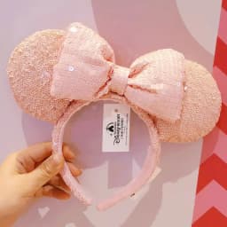 2024 Original Disney Mickey Ears Headband Shanghai Disneyland Minnie Leather Headband Hairband Sequin Bow Party Hair Accessories