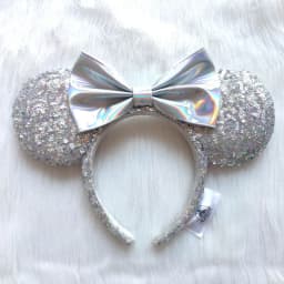 2024 Original Disney Mickey Ears Headband Shanghai Disneyland Minnie Leather Headband Hairband Sequin Bow Party Hair Accessories