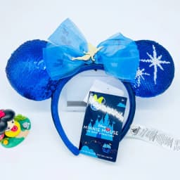 2024 Original Disney Mickey Ears Headband Shanghai Disneyland Minnie Leather Headband Hairband Sequin Bow Party Hair Accessories