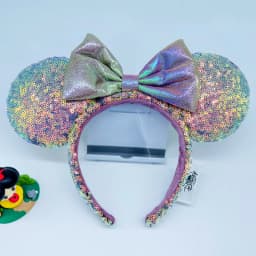2024 Original Disney Mickey Ears Headband Shanghai Disneyland Minnie Leather Headband Hairband Sequin Bow Party Hair Accessories