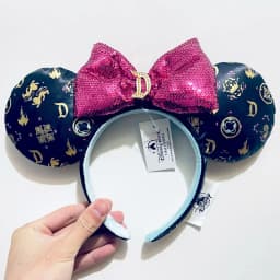 2024 Original Disney Mickey Ears Headband Shanghai Disneyland Minnie Leather Headband Hairband Sequin Bow Party Hair Accessories
