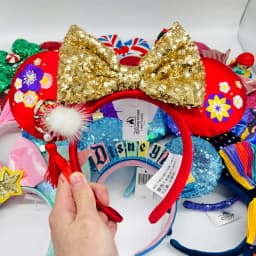 2024 Original Disney Mickey Ears Headband Shanghai Disneyland Minnie Leather Headband Hairband Sequin Bow Party Hair Accessories
