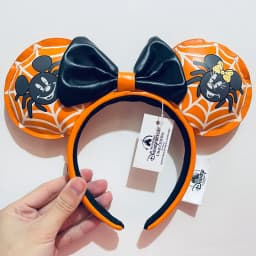 2024 Original Disney Mickey Ears Headband Shanghai Disneyland Minnie Leather Headband Hairband Sequin Bow Party Hair Accessories